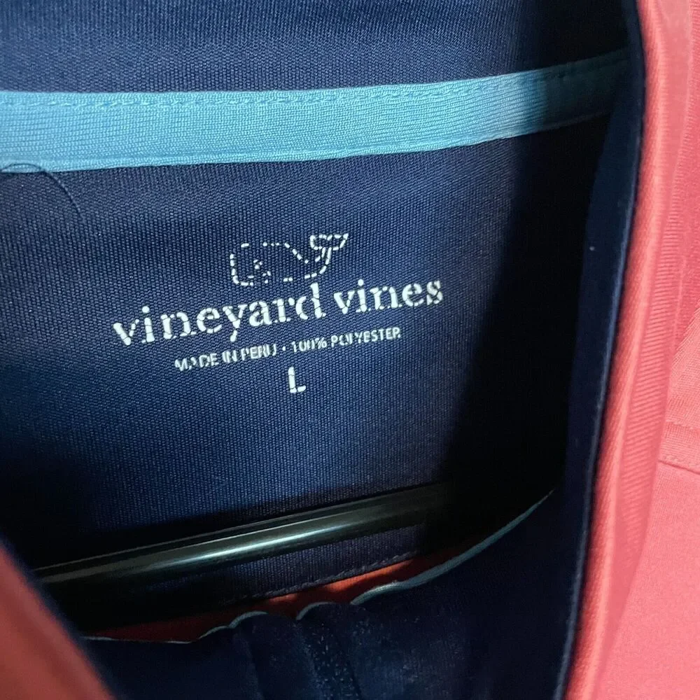 Vineyard Vines Sweater Mens Large Red Pink 1/4 Zip Pullover Whale Preppy Golf